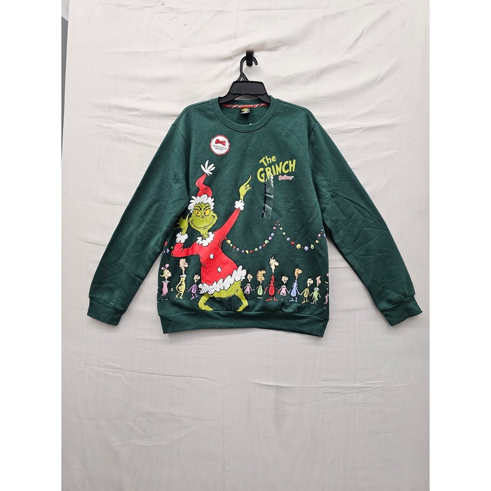 The Grinch Mens Pullover Sweatshirt Green Cotton Blend Christmas Size Large